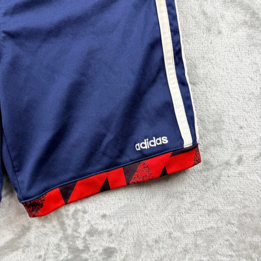Adidas Navy Blue Shorts Kids Size 6 Red Graphic Hem Athletic Activewear